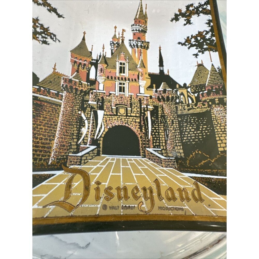 Vintage Walt Disney Disneyland Castle Trinket Jewelry Tray Glass Dish Houze Art - Picture 5 of 8